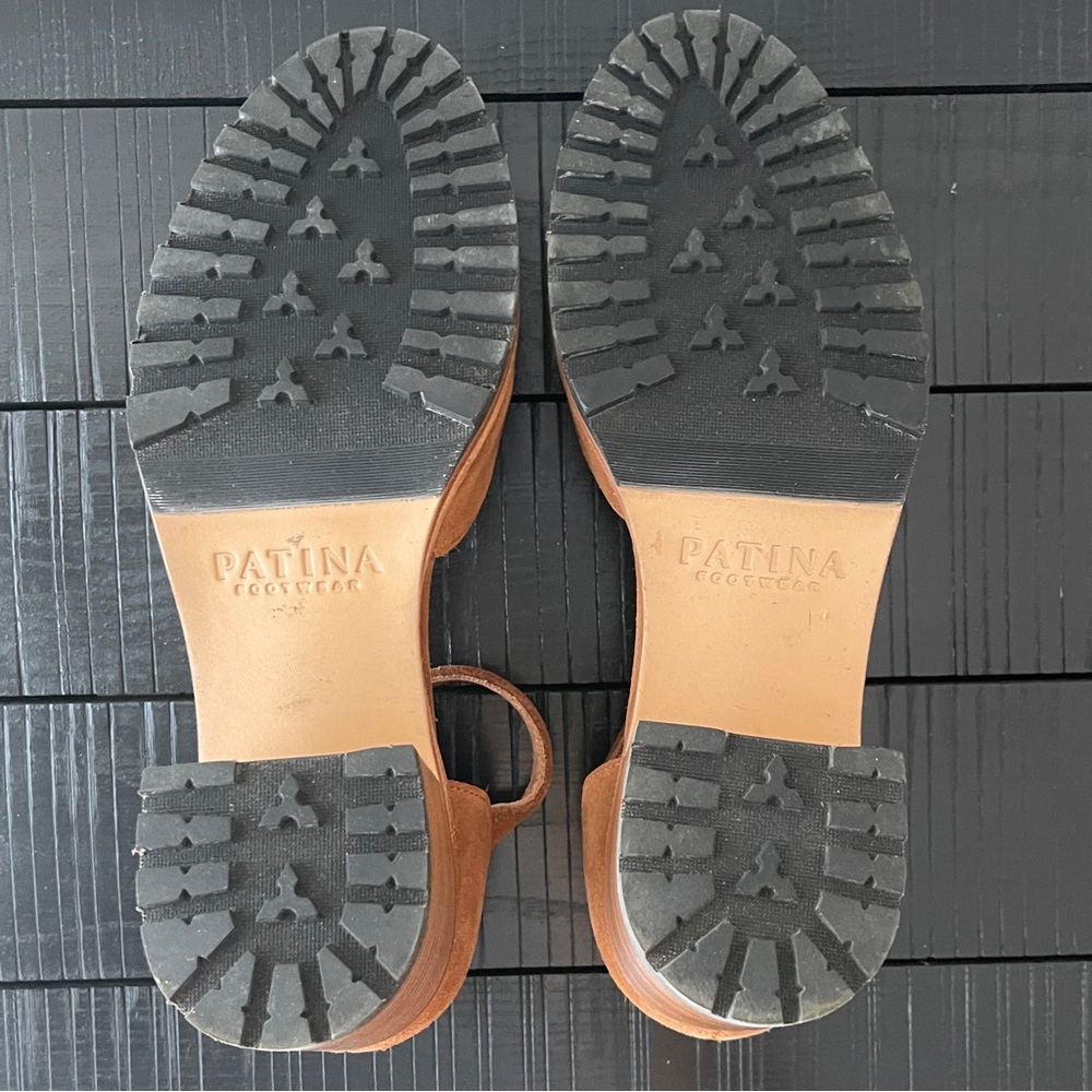 Portland Leather Patina Tan Suede Block Heel Shoes Size 8.5 - Picture 5 of 6